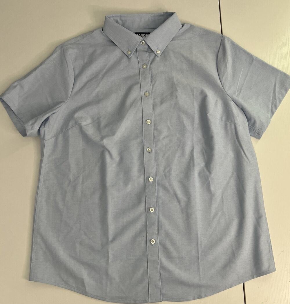 Lands End Womens Sz 14 Light Blue No Iron Shirt Short Sleeve Button Front NWT